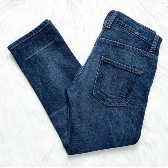 SOLD-Current/Elliott Distressed Medium Wash Cropped Slouchy Boyfriend Jeans - Picture 9 of 12